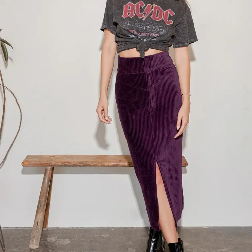 NWT Free People Roxy Purple Ribbed Pencil Midi Skirt Large - Picture 2 of 10